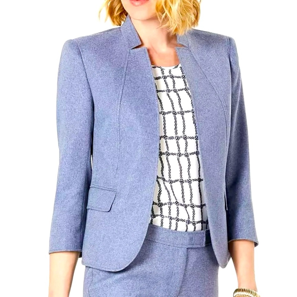 Anne‎ Klein open blazer cropped sleeves medium blue